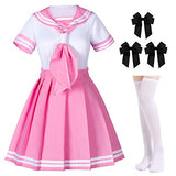 Classic Japanese Anime School Girls Pink Sailor Dress Shirts Uniform Cosplay Costumes with Socks Hairpin set(XL = Asia 2XL)