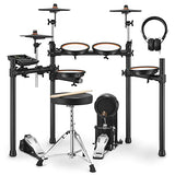 Electric Drum Set for Adults, Donner DED-100 Electronic Drums with 425 Sounds, Beginner Electronic Drum Kit with Twin-Pedal Compatibility, Easy Installation, Headphone Drum Stick Throne Included