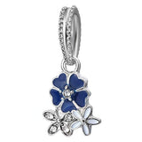 1pcs Dark Blue Flower Silver Charm Pendant Fits European Bracelet