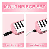 Soulmate 32 Key Melodica Instrument Keyboard Soprano Piano Style with Mouthpiece Tube Sets and Carrying Bag for Kids Beginners Adults Gift, Pink