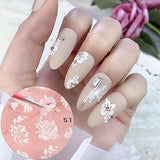 6 Sheets 5D Embossed Flower Nail Art Stickers, Exquisite Floral Self Adhesive Nail Art Supplies White Flowers Butterfly Designs Acrylic Nail Decorations DIY Manicure Accessories for Women Girls