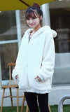 Fluffy Bunny Hoodies with Ears and Tail Women Fashion Zipper Hoodie Warm Winter Coat Double Velvet Rabbit Hooded Sweatshirt (White Bunny)