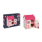 Janod Mademoiselle Doll's House – 3-Level Classic Wooden Dollhouse with Furniture – Store Everything Inside and Transport Everywhere You Go – Develops Role Play and Imaginative Skills – Ages 3+ Years