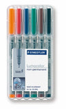 Staedtler Lumocolor Non-Permanent Overhead Projection Markers assorted colors fine 0.6 mm set of 6