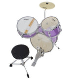 Mendini by Cecilio 13 inch 3-Piece Kids/Junior Drum Set with Throne, Cymbal, Pedal & Drumsticks, Metallic Purple, MJDS-1-PL
