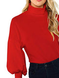 Romwe Women's Casual High Neck Pullover Tops Long Sleeve Sweatshirt Red# M