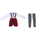 Homyl Enchanted White Blouse Plaid Suspender Pants Set Outfit Clothing for 1/3 60cm Night Lolita BJD SD Doll