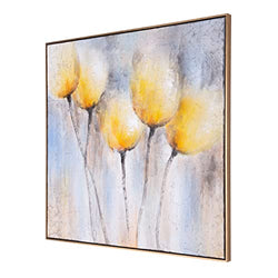 Sunny Blooms, Hand Painted Framed Canvas 40" x 40" Yellow Flower Abstract Artwork for Living Room, Bedroom, Dining Room, Hallway, Office