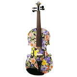 Kinglos 4/4 Purple Pink Flower Colored Ebony Fitted Solid Wood Violin Kit with Case, Shoulder Rest, Bow, Rosin, Extra Bridge and Strings Full Size (LY1101)