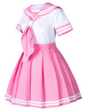 Classic Japanese Anime School Girls Pink Sailor Dress Shirts Uniform Cosplay Costumes with Socks Hairpin set(XL = Asia 2XL)