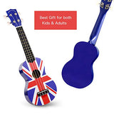 POMAIKAI Soprano Ukulele Beginner Starter Kit 21 Inch Kids Guitar with Gig Bag Wood Ukuleles for Kids Students and Beginners(Union Jack)
