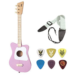 LOOG Mini Guitar for Children (Magenta) with Guitar Strap GSA10WT and Guitar Pick 6-Pack Bundle