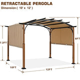 MASTERCANOPY 10' X 12' Outdoor Retractable Pergola with Sun Shade Canopy Patio Metal Garden Pergola Gazebo,Beige