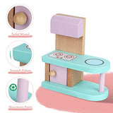 Abellzos Wooden Dollhouse Furniture Set, Miniature Dollhouse Accessories 24 PCS for Kids Boys Girls, Doll House Furnishings with Dining Room, Living Room, Bedroom, and Bathroom for Doll Family