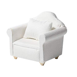 F Fityle Dollhouse Sofa Armchair, Dolls House Furniture Single Sofa with Cushion Pillow - Pure White - 1/12 Scale