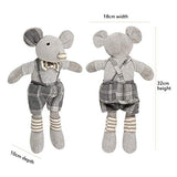 HUGMO Mouse Couple, Soft Stuffed Plush Girl and Boy Mice with Matching Grey Tweed Outfits