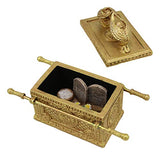 Ebros Matte Gold Holy Ark Of The Covenant With Ten Commandments Rod of Aaron and Manna Religious Decorative Figurine Trinket Box Collectible Judaic Israel Historic Model Replica (1:10 Scale 5.25"Long)