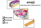 Amajiji Large Folding Fan, Chinease/Japanese Bamboo and Nylon-Cloth Folding Hand Fan, Hand