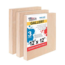 U.S. Art Supply 12" x 12" Birch Wood Paint Pouring Panel Boards, Gallery 1-1/2" Deep Cradle (Pack of 3) - Artist Depth Wooden Wall Canvases - Painting Mixed-Media Craft, Acrylic, Oil, Encaustic