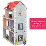 Giant Bean Wooden Doll House, 2.6-ft Tall DIY Miniature Dollhouse Kit with Elevator, Doorbell & Light, 15 Pieces Furniture, Large Toy Gift for Kids Girls Ages 3+