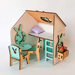 Wooden miniature Doll house for kids room, personalized gift for girl - scale 1:12