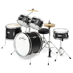 Ashthorpe 5-Piece Complete Junior Drum Set with Genuine Brass Cymbals - Advanced Beginner Kit with 16" Bass, Adjustable Throne, Cymbals, Hi-Hats, Pedals & Drumsticks - Black