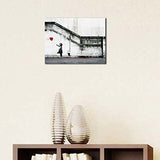 Wieco Art Banksy Grafitti Girl with Red Balloon Canvas Prints Wall Art Grey Love Pictures Paintings for Living Room Bedroom Home Decorations Modern Stretched and Framed Inspirational Giclee Artwork