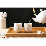 Dujust Japanese Tea Set, White Porcelain Tea Set with 1 Teapot Set, 6 Tea Cups, 1 Tea Tray, 1 Stainless Infuser, Cute Asian Tea Set for Tea Lover/Women/Men (Plum in Golden)