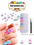 3D Flowers Nail Art Charm Rhinestones, HOINCO Crystal Bear Shaped Rhinestones Acrylic Butterfly Charms Set with Pearl Golden Silver Caviar Beads Glitter Nail Design Jewelry Women DIY Decoration