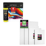 Arteza Acrylic Pouring Paint Set, 8 Rainbow Colors, 4 oz Bottles and Arteza Canvas Boards for Painting, Multipack of 28, Art Supplies for Acrylic Pouring and Oil Painting