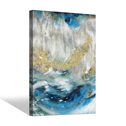 Blue Abstract Canvas Wall Art: Swirl Artwork with Gold Foil Painting Hand Painted Picture for Living Room ( 36'' x 24'' x 1 Panel )