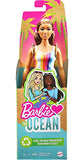 Barbie Loves The Ocean Beach-Themed Doll (11.5-inch Curvy Brunette), Made from Recycled Plastics, Wearing Fashion & Accessories, Gift for 3 to 7 Year Olds