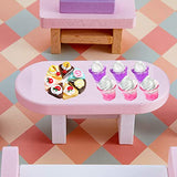 47Pcs Dollhouse Decor Set, 15Pcs Flower Pattern Mini Tea Cup Set, 21Pcs Mixed Mini Cake Ice Cream Jam Jar, 1Pc Miniature Tablecloth Mini Furniture Toy for Kids Gift
