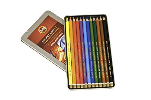 Koh-I-Noor Polycolor Drawing Pencil Set, 12 Assorted Colored Pencils in Tin, 1 Each (FA3816.12)