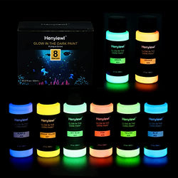 Henyiewl Glow in The Dark Paint, 8 Colors Glow Acrylic Paint Set (60 ml / 2 oz), Long-Lasting Glow in The Dark Paint, Ideal for Halloween And Christmas Decoration, Perfect for Artist's Art Painting and DIY, Waterproof Glow Paint for Artists, Adults, and S