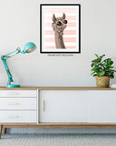 Glamourous Llama - Wall Decor Art Print on a striped light pink and white background - 8x10 unframed print featuring llamas - great gift for relatives and friends