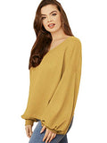 Romwe Women's Plus Size Casual Drop Shoulder Lantern Long Sleeve V Neck Blouse Top Shirts Yellow 4X Plus