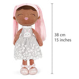 Soft Plush Doll for Girls 15'' African Rabbit Stuffed Animal Rag Doll for Baby Girl with Gift Bag, Wonderful Gift Doll for Kids (Dark)