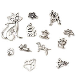 Beadthoven 1Box/95pcs Antique Silver Tibetan Style Dog Cat Pet Charms Pendants Beads for DIY Necklace Bracelet Jewelry Findings Pet Lovers