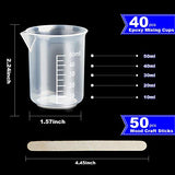 40 PCS 50ml/1.7oz Epoxy Mixing Cups, LEOBRO Plastic Graduated Cup Clear Multipurpose Measuring Cup for Resin, Epoxy, Paint, Come with 50 PCS Wood Craft Sticks