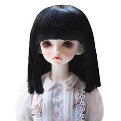 XSHION 1/4 BJD SD Doll Wig 7-8 Inch, Heat Resistant Fiber Short Black Straight Doll Hair Straight Wig Ball Joints Doll Wig with Bangs,Only Wig