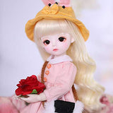 YNSW BJD Doll, Cute Doll with Rabbit Ears Hat 1/6 10 Inch 26 cm Jointed Dolls Action Figure + Makeup + Accessory There are Also, Pink