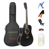 Left Handed Guitar,Left Handed Acoustic Guitar Cutaway 41 inch Full-size Beginner Guitar Package with Gig Bag Tuner String Strap Capo,Black By Janerock