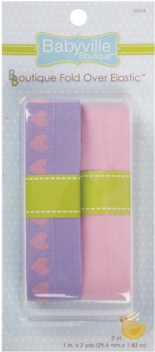 Babyville Boutique Fold Over Elastic, Lavender with Hearts and Solid Pink
