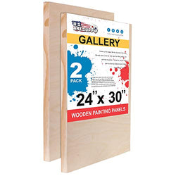 U.S. Art Supply 24" x 30" Birch Wood Paint Pouring Panel Boards, Gallery 1-1/2" Deep Cradle (Pack of 2) - Artist Depth Wooden Wall Canvases - Painting Mixed-Media Craft, Acrylic, Oil, Encaustic