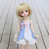 1/4 BJD Doll 7-8 Inch 18-19CM Lovely Syntheitc Super Soft Mohair Straight Shortcut Bob with Full Bangs Doll Wigs Lati Blonde Doll Accessories Peach Pony BJD Doll Wigs