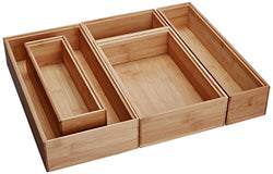 Lipper International 88005 Bamboo Wood Drawer Organizer Boxes, Assorted Sizes, 5-Piece Set