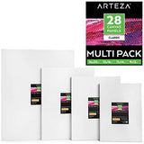 Arteza Painting Canvas Panels Multi Pack, 9x12", 11x14", 12x16", 16x20" Set of 28, Primed White,