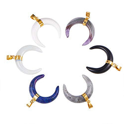 NBEADS 10 PCS Random Mixed Color Gemstone Pendants, Double Horn Crescent Moon Gemstone Crystal