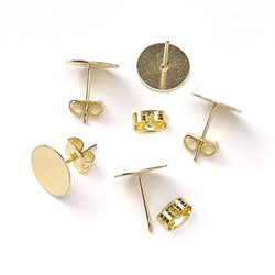 Darice Flat Pad Earring Posts with Butterfly Clutch, 10mm, Gold
